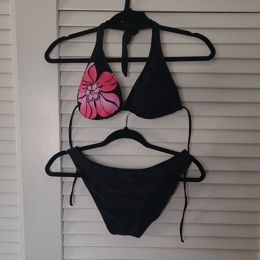 Island Soul Black Bikini with Pink Floral Accent
